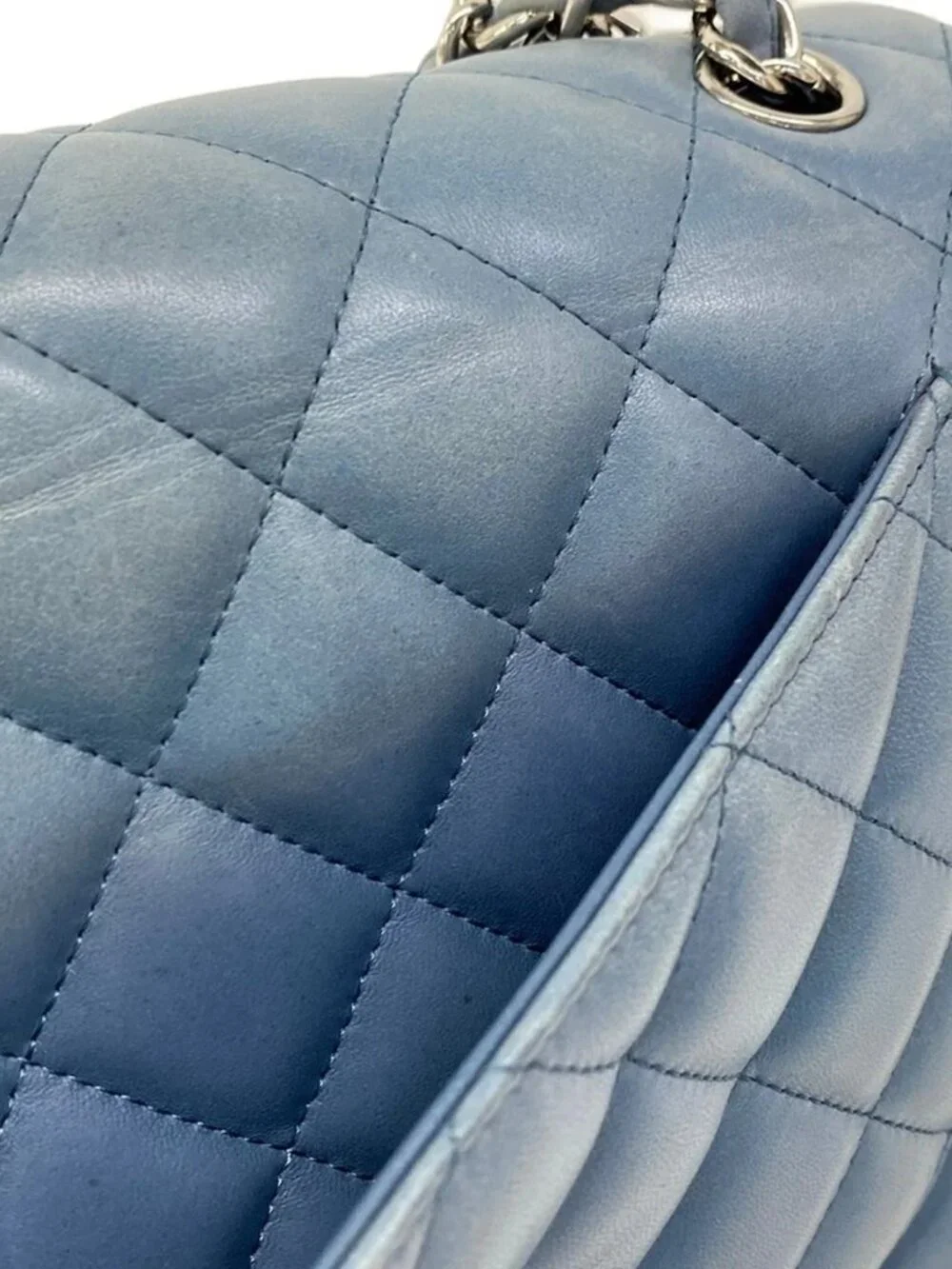 CHANEL Large Matelasse Blue Lambskin Shoulder Bag